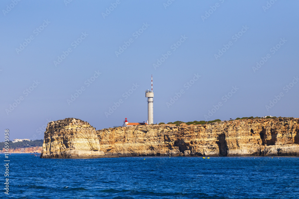 lighthouse on top of cliff at Cabo Sao Vicente, Algarve region,