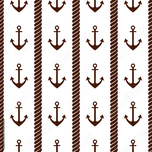 Vector seamless pattern with anchor and rope. Creative geometric symmetrical background, nautical theme. Graphic illustration.