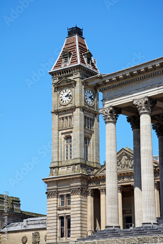 Corner of Town hall with the Museum clock tower to the rear, Birmingham. photo