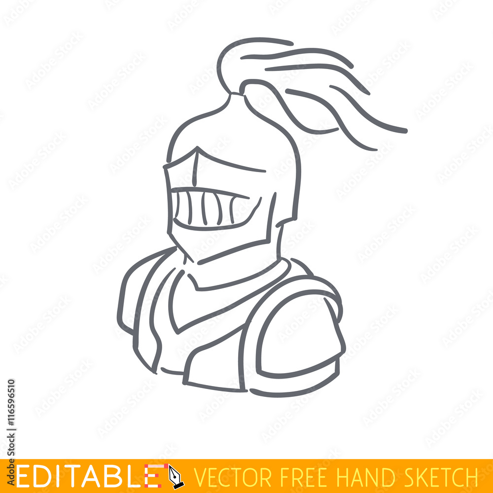 Medieval Knight. Editable vector icon in free hand style.
