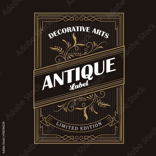 Vintage border antique frame engraving western label hand drawn