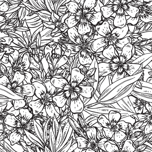 Vector seamless pattern with hand drawn rhododendron flowers