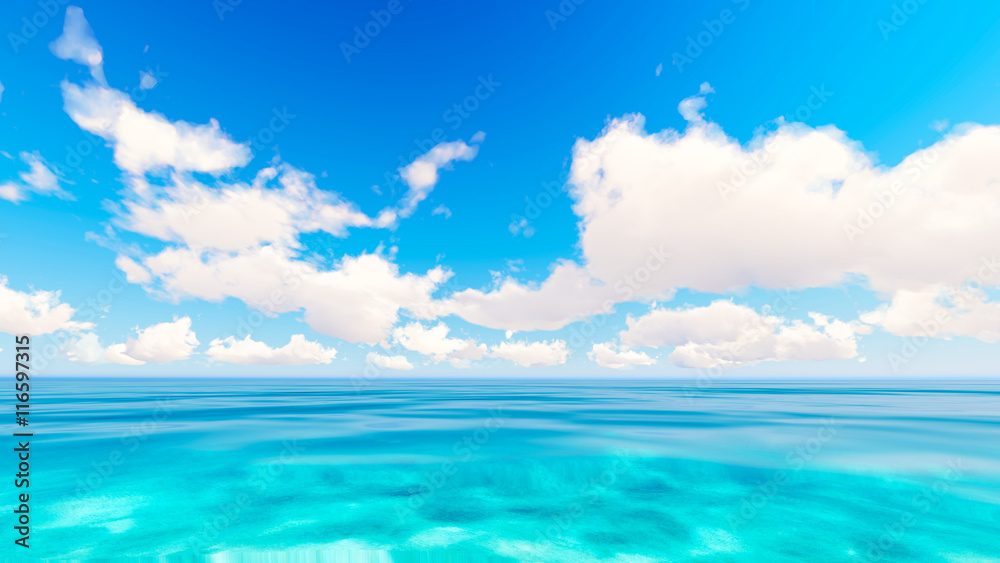 Obraz premium Tropical sea sky clouds blue 3D rendering