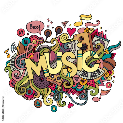 Music hand lettering and doodles elements background.