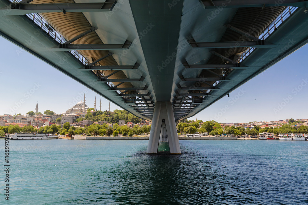 under a steel bridge in Istanbul Golden Horn under a steel bridge in Istanbul Golden Horn