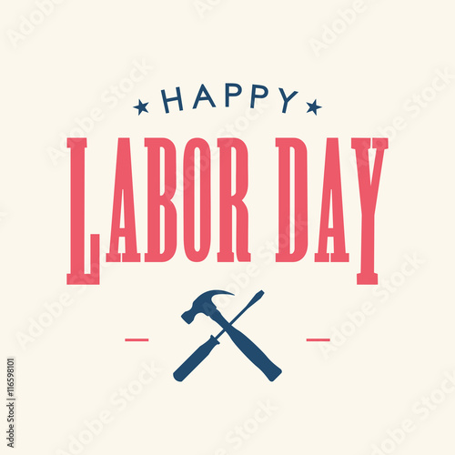 Labor day card, tools icon. United States of America map. Editable vector design.