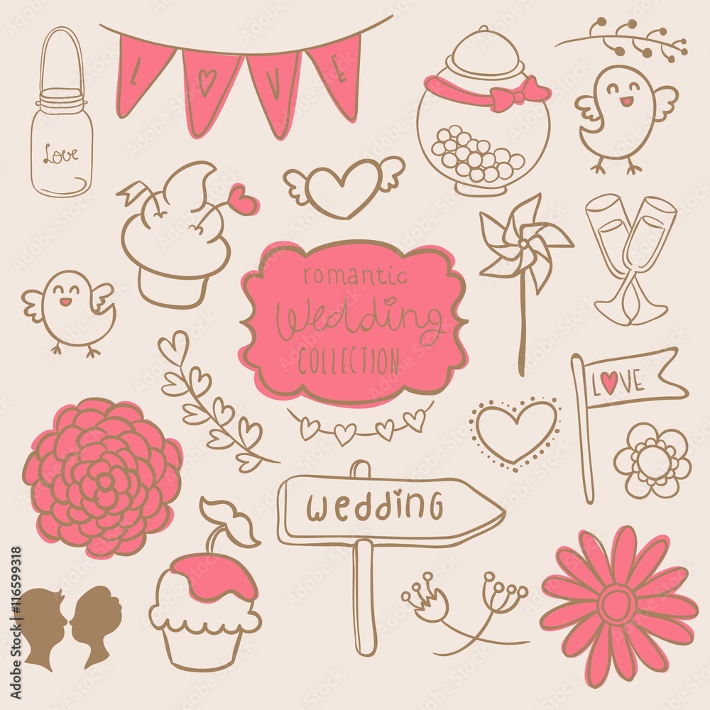 Romantic wedding graphics set 