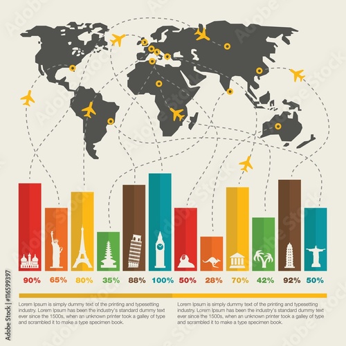 Tourism infographic with a world map 
