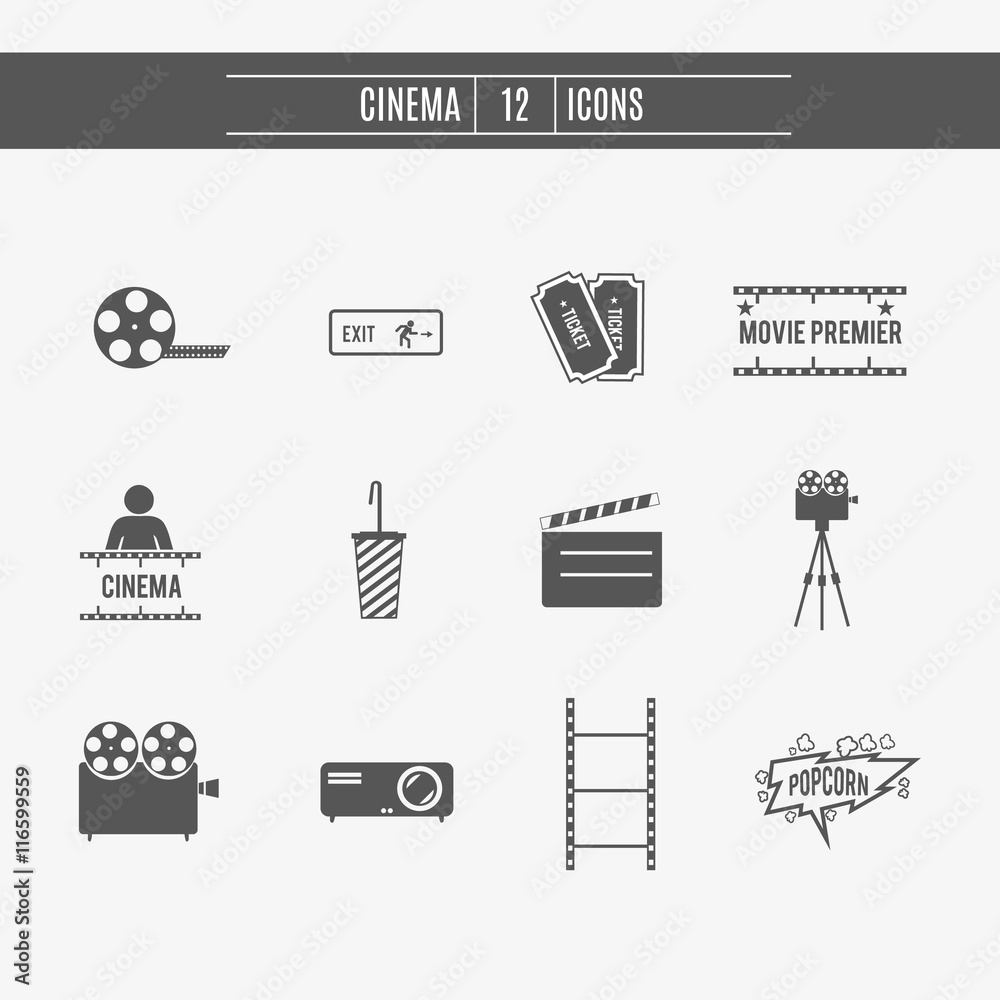 Fototapeta premium Movie cinema icons set 
