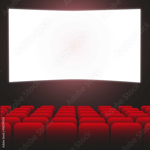 Movie theater red seats and cimena screen