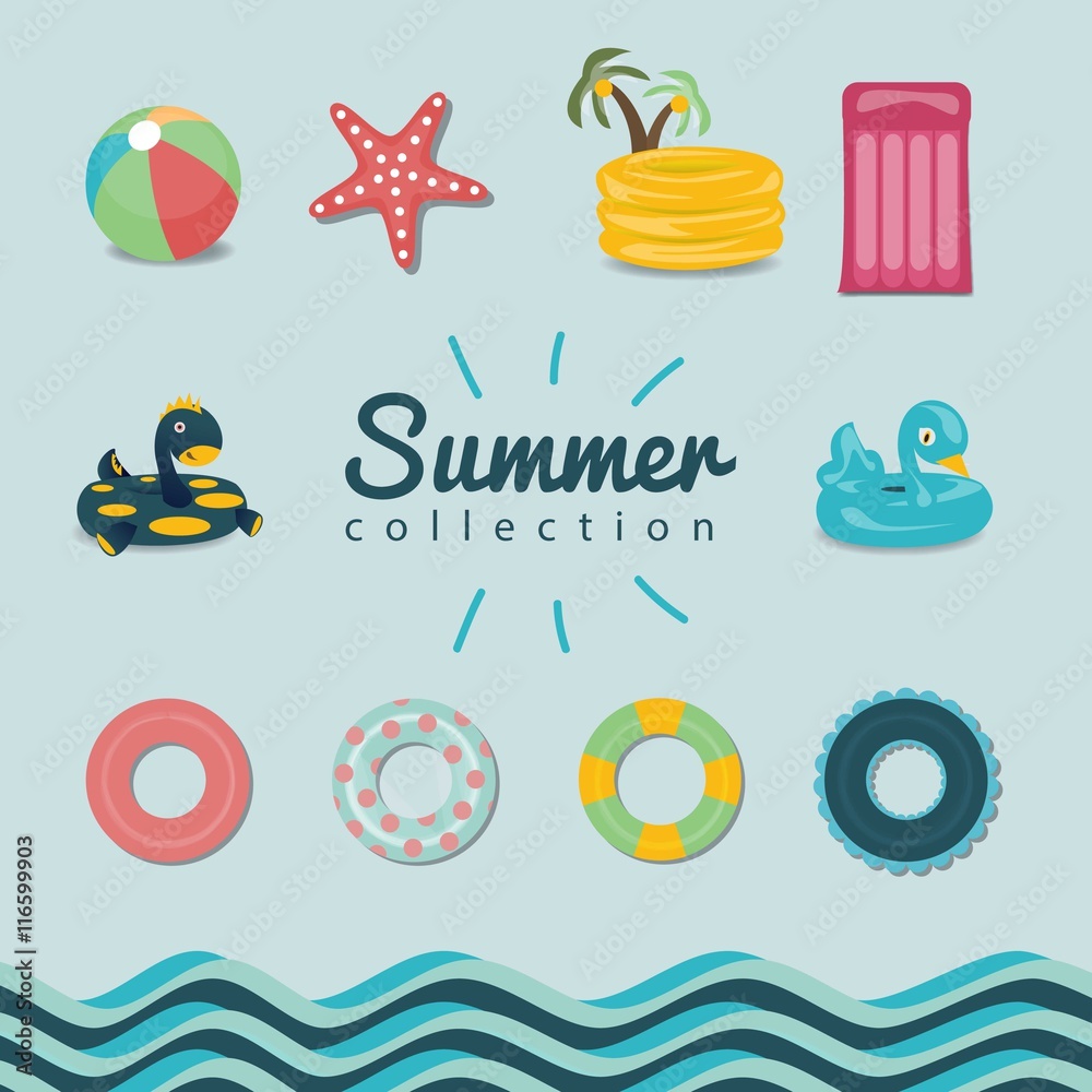 Fototapeta premium Summer pool graphics set 