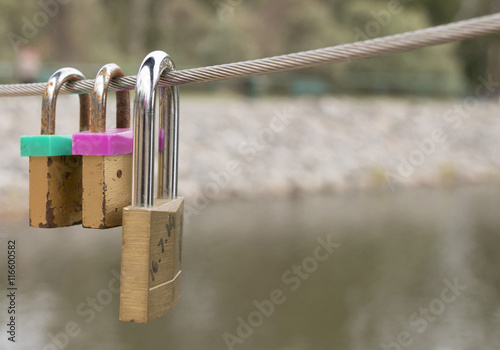 lovelocks on the wires of a bridge photo