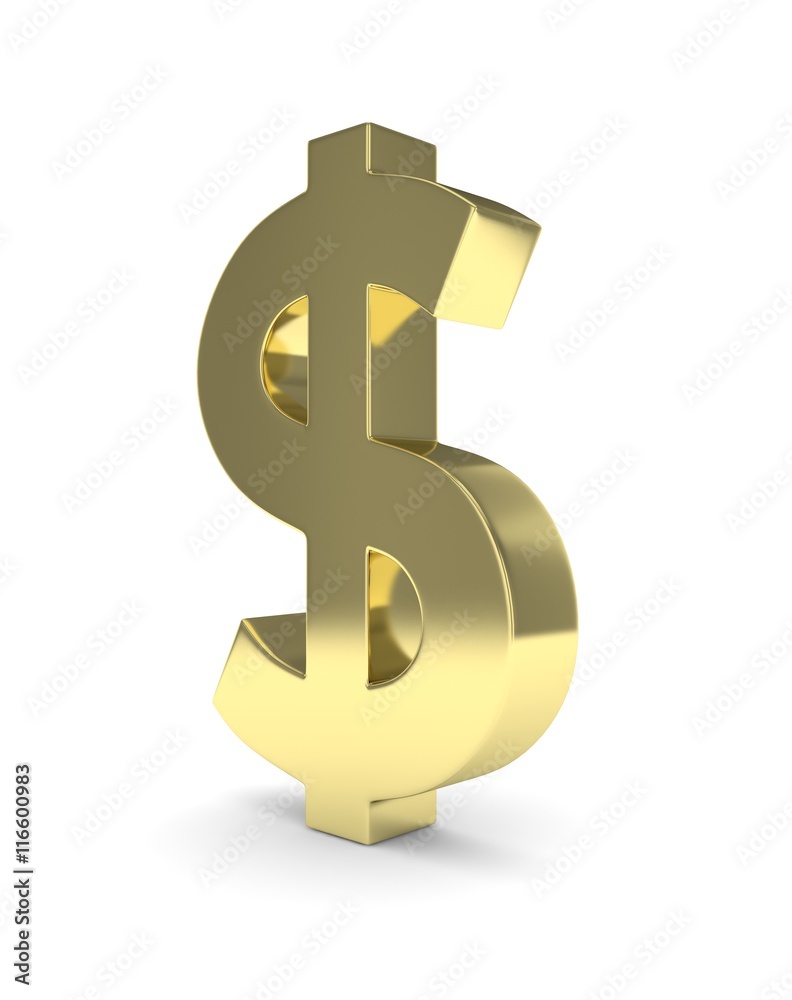 Isolated golden dollar sign on white background. American currency. Luxury golden economy symbol.  3D rendering.