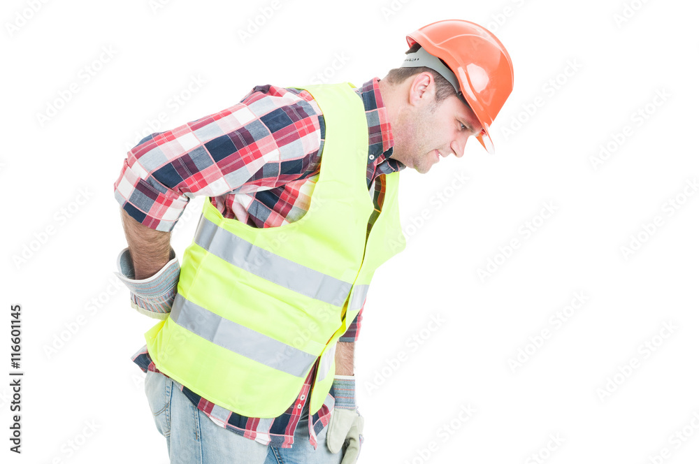 Young constructor suffering form back pain Young constructor suffering form back pain