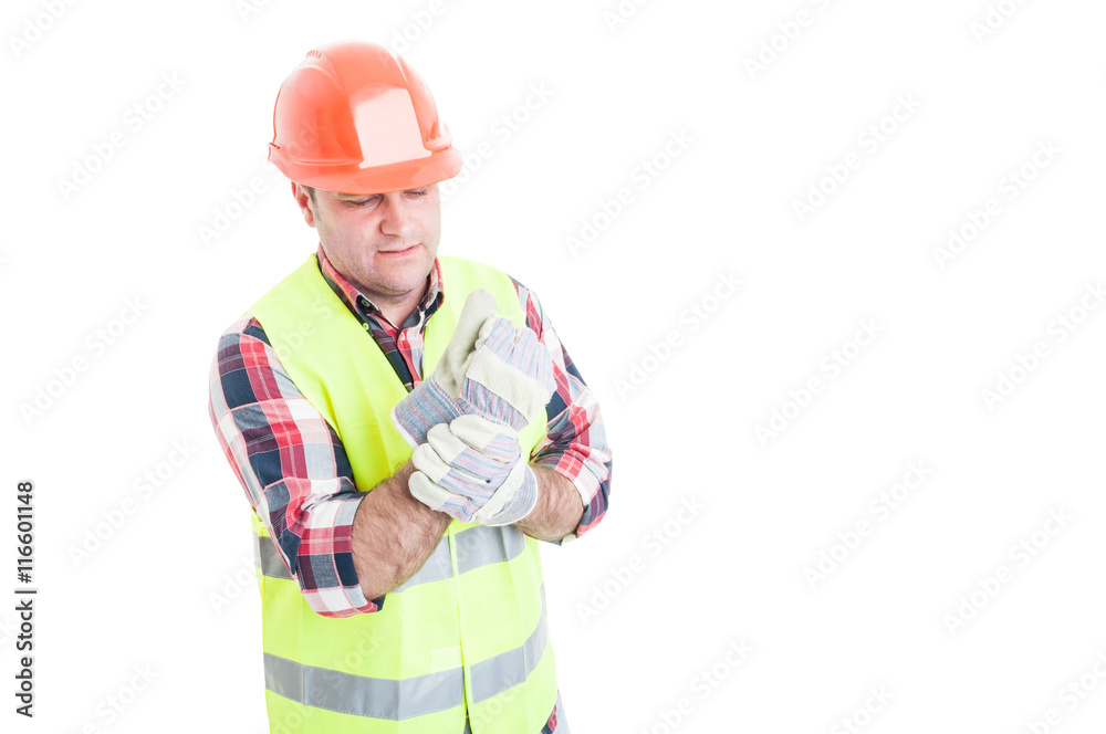 Male builder having wrist pain Male builder having wrist pain