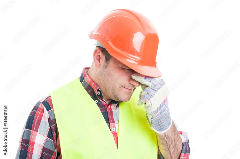Portrait of stressed male builder looking upset Portrait of stressed male builder looking upset