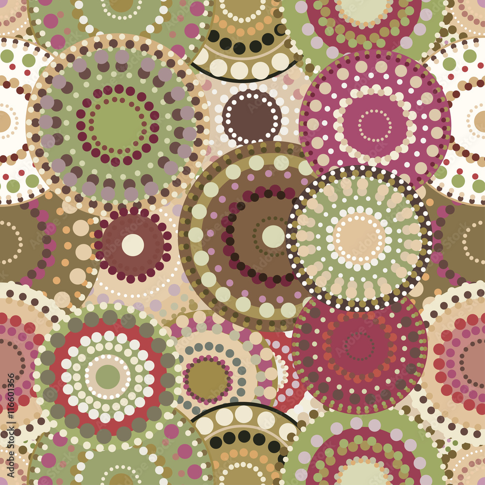 Seamless retro pattern with vintage bright colorful painted circ