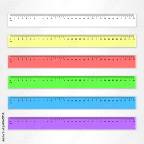Set of plastic 30 centimeter rulers in different colors