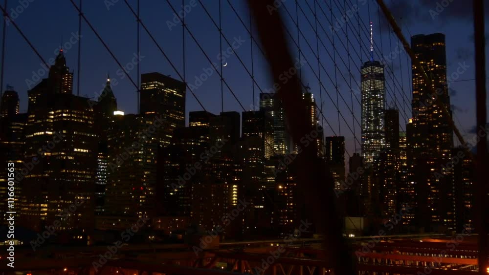 new york night manhattan brooklyn bridge walking panorama 4k usa
