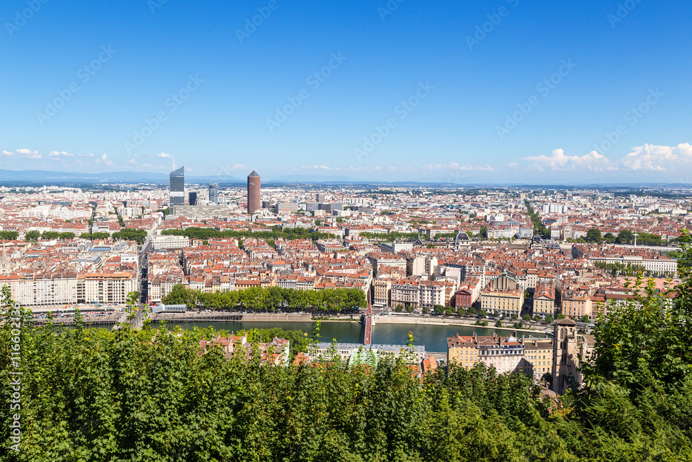 Lyon, France. View the city from the Fourvière hill