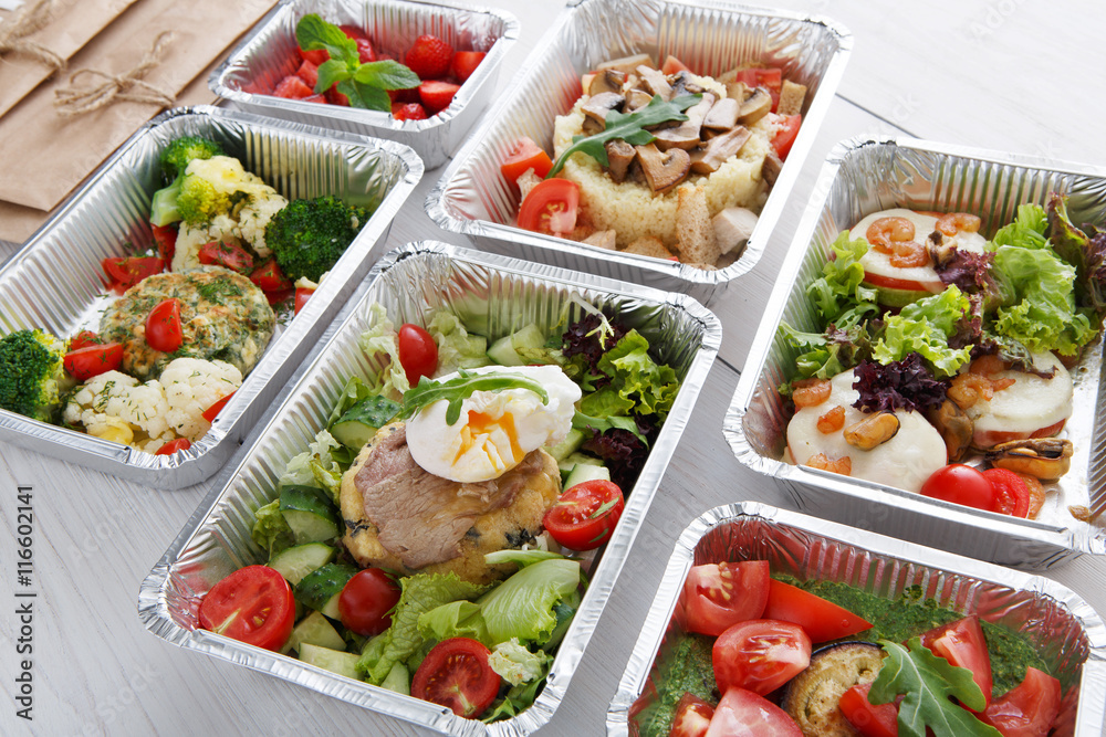 Healthy food in boxes, diet concept. Healthy food in boxes, diet concept.