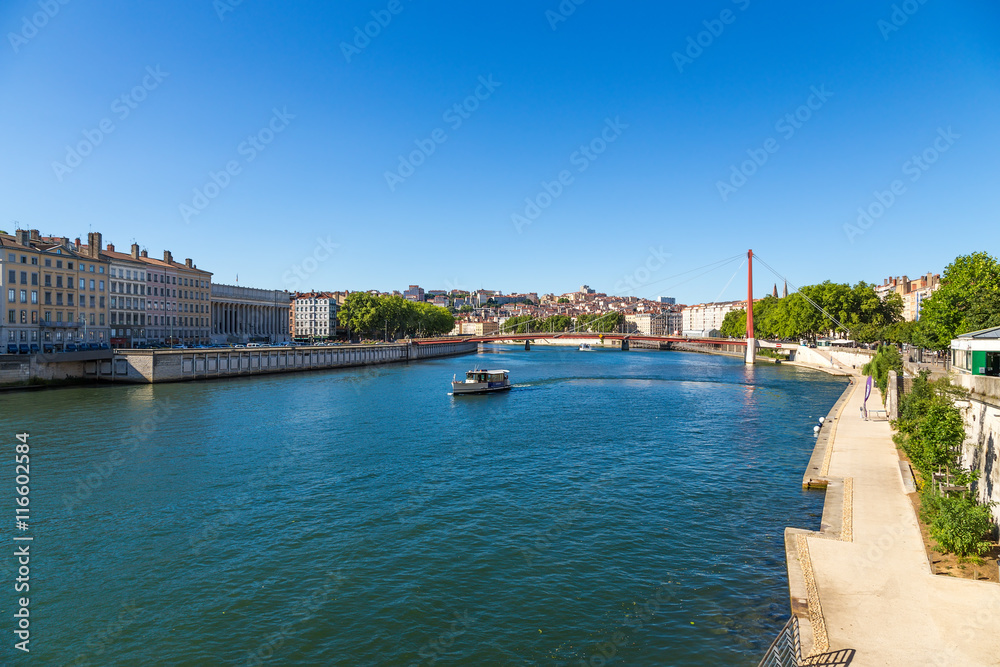 Lyon, France. View the quays of the Saone River