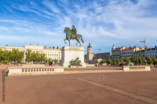 Lyon, France. The bronze equestrian statue of Louis XIV in the center of Place Bellecour, 1825 photo