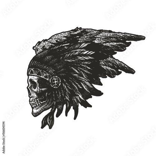 skull indian chief hand drawing style