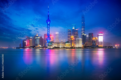 Shanghai city skyline at dusk reflection, Shanghai China
