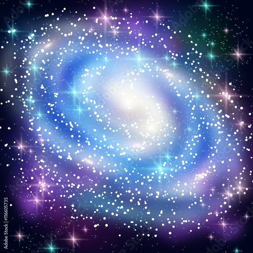 Blue Spiral Galaxy with Shining Stars.