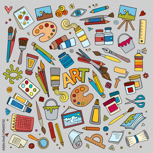 Art and paint materials doodles hand drawn symbols