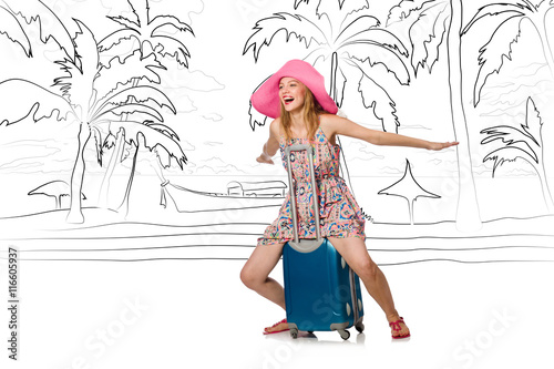 Young woman travelling tropical island in travel concept