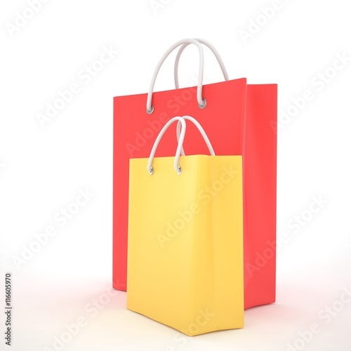 Paper Shopping Bags isolated on white background. 3d rendering.