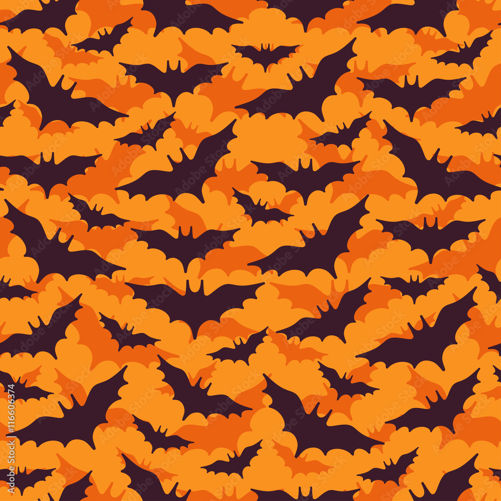 Fototapeta premium Halloween Seamless Pattern with Black Bats