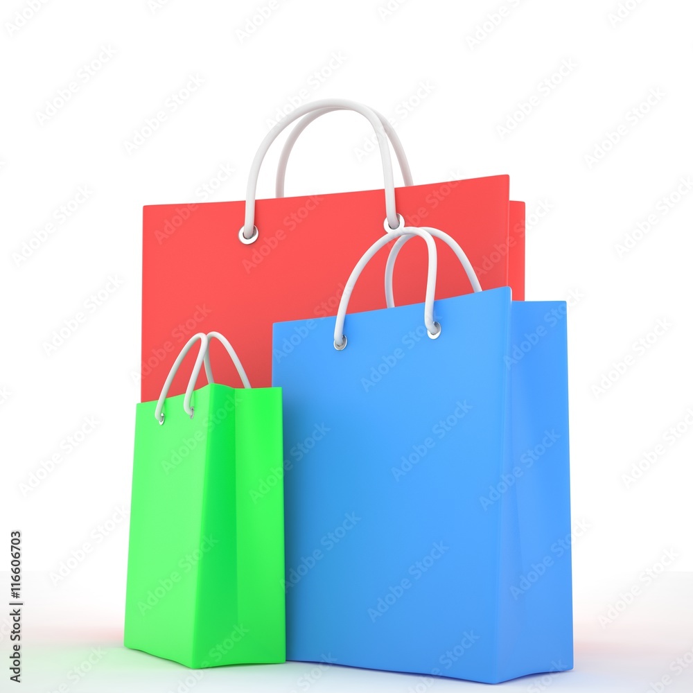 Paper Shopping Bags isolated on white background. 3d rendering. Paper Shopping Bags isolated on white background. 3d rendering.