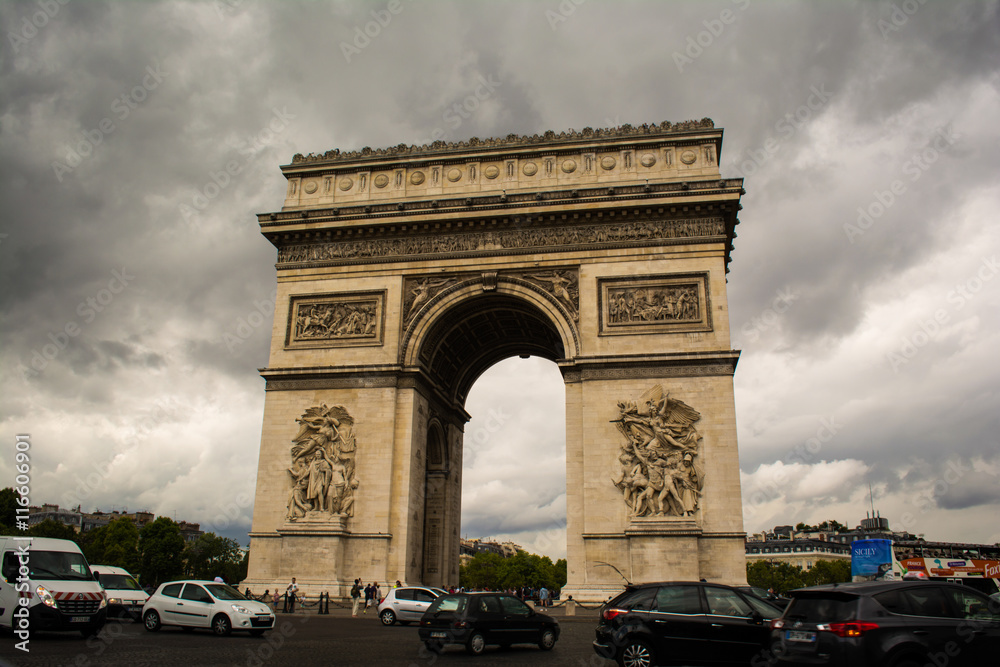 Cars Around the Arc de Triomphe in Paris,  France