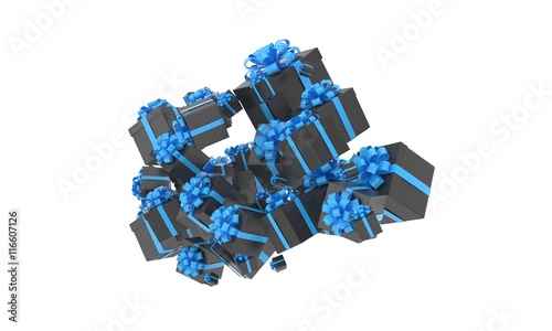 flying gift boxes on white. 3d rendering.