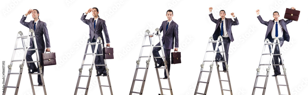 Businessman climbing the ladder isolated on white Businessman climbing the ladder isolated on white