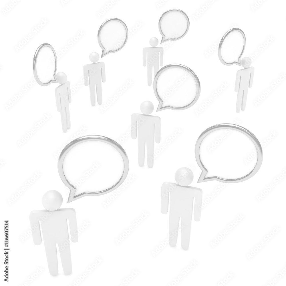 people with talk bubbles isolated over a white background. 3d rendering. people with talk bubbles isolated over a white background. 3d rendering.