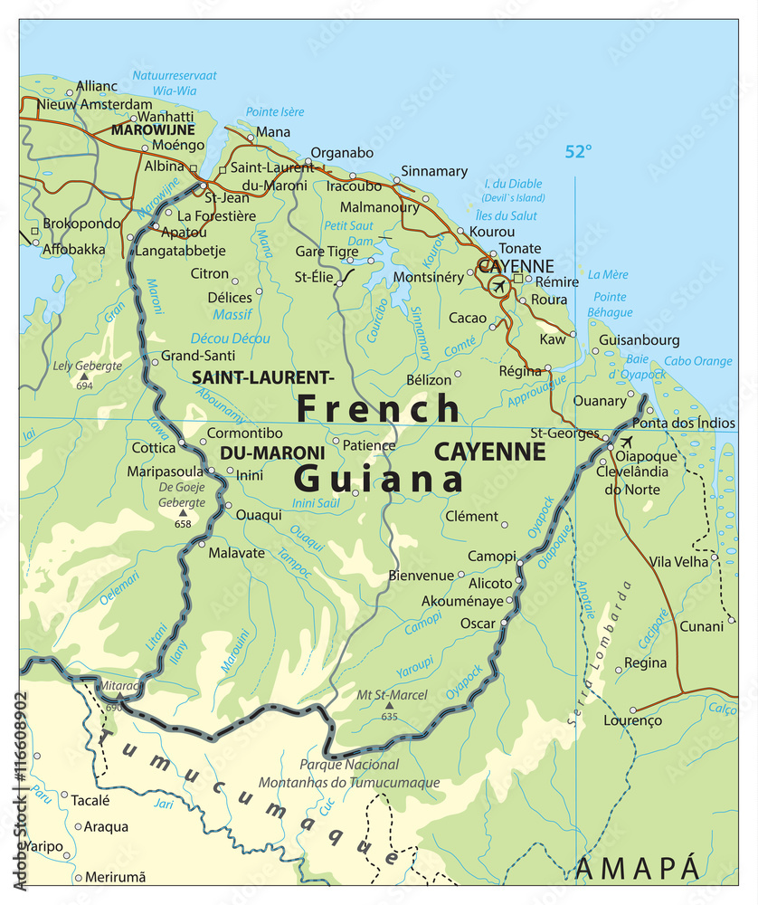 Obraz premium French Guiana relief map