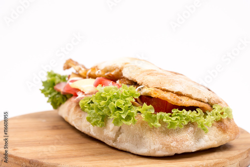 Bread sandwich with lettuce meat cheese tomato