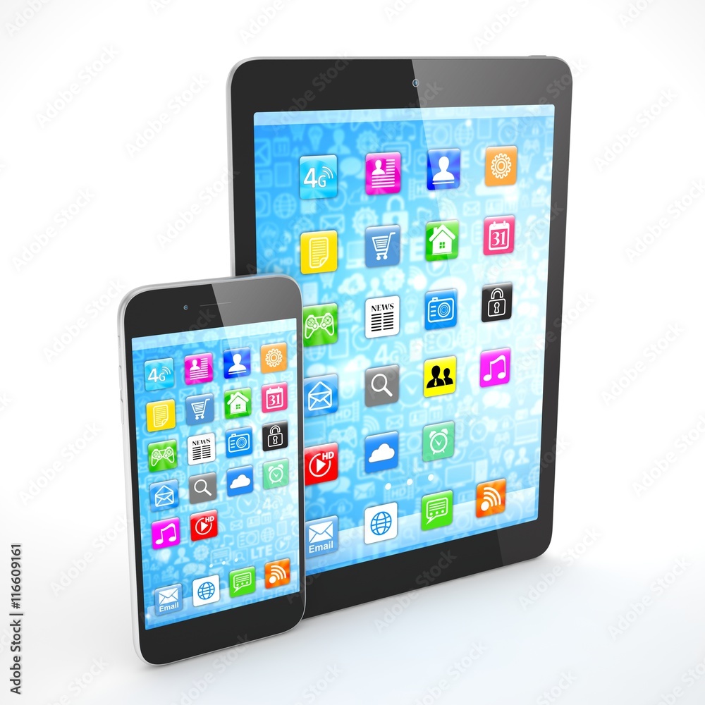 Tablet and smartphone on a white. 3d rendering. Tablet and smartphone on a white. 3d rendering.