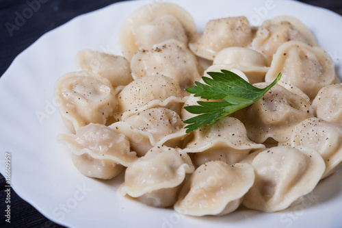 hot dumplings in the dish on the table