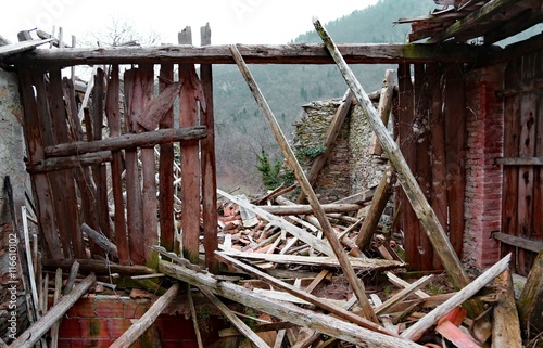 rubble and the ruins of the house destroyed by powerful earthqu