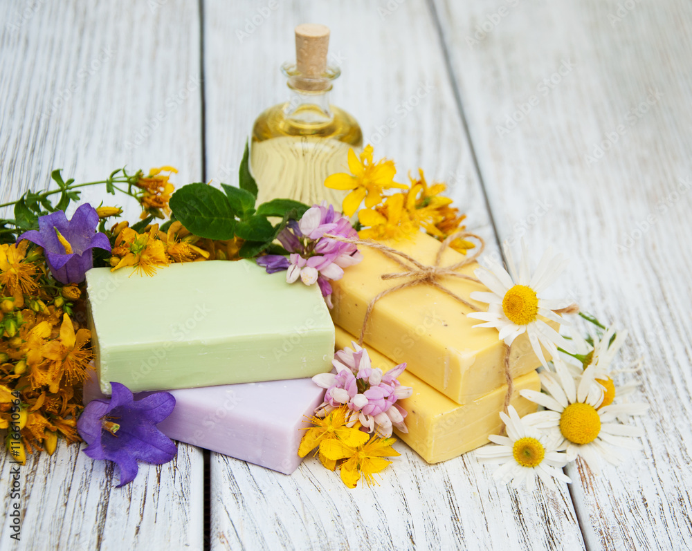 herbal  treatment - camomile, tutsan and soap