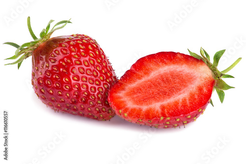 Two close-up strawberries isolated on white