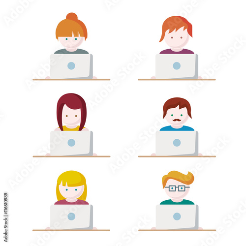 Set of people with computer icons avatar photo