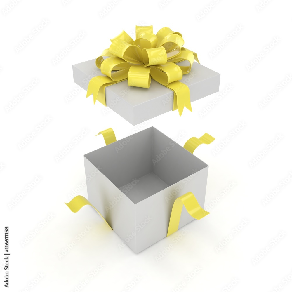 open gift box with bows isolated on white. 3d rendering. open gift box with bows isolated on white. 3d rendering.