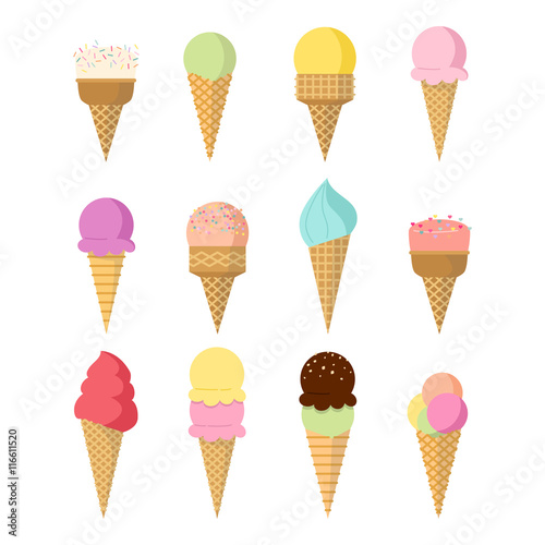 Set of ice cream in cone