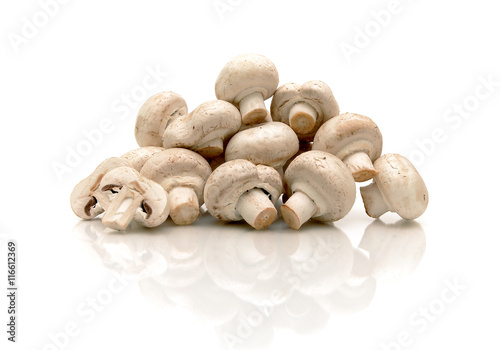 champignons on a white background with reflection